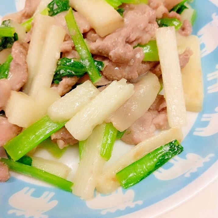 簡単ヘルシー(^^)豚肉+小松菜+長芋の塩麹炒め♪